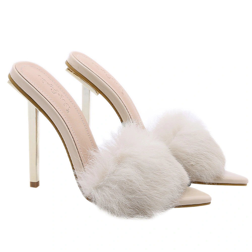 1 Pair of Fashionable Fur High-heeled Sandals Chic Elegant Sandals for Women