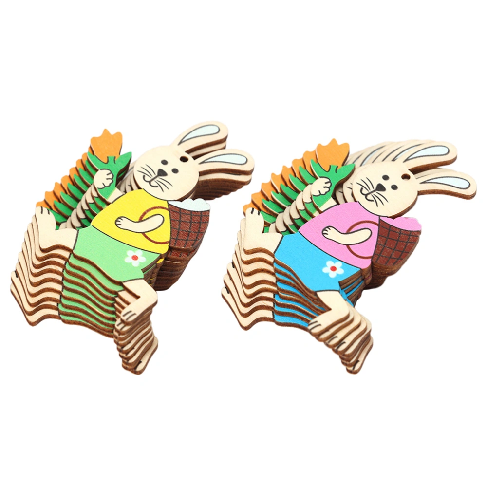 1 Set 10 Pcs Wooden Rabbit Crafts Rabbit Bunny Pendants Hanging Decors (Assorted Color)