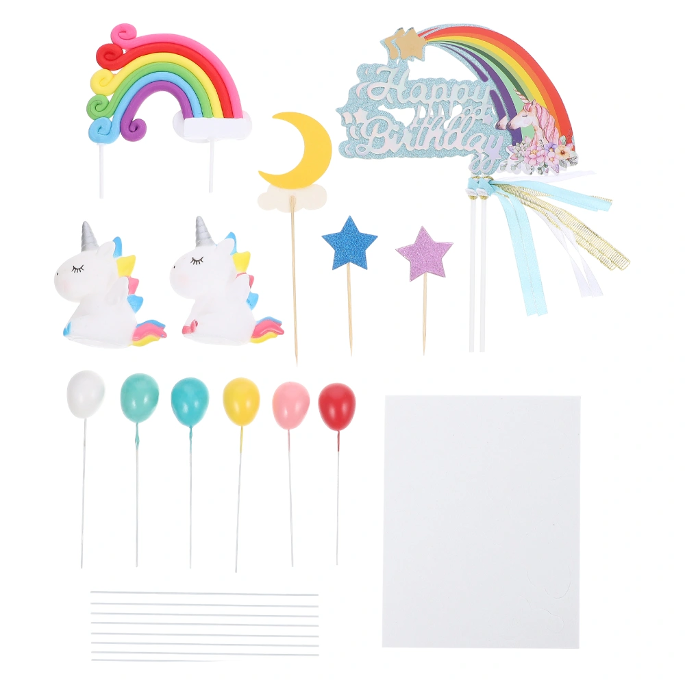 1 Set Cake Topper Decors Balloon Moon Stars Cupcake Toppers Unicorn Cake Decors