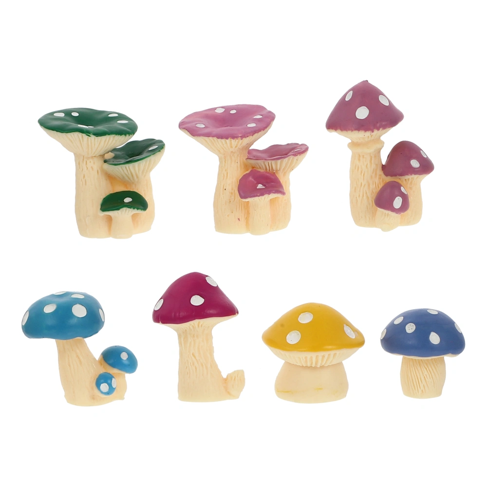 7pcs Miniature Mushroom Ornaments Landscape Resin Ornaments DIY Supplies (Assorted Color)