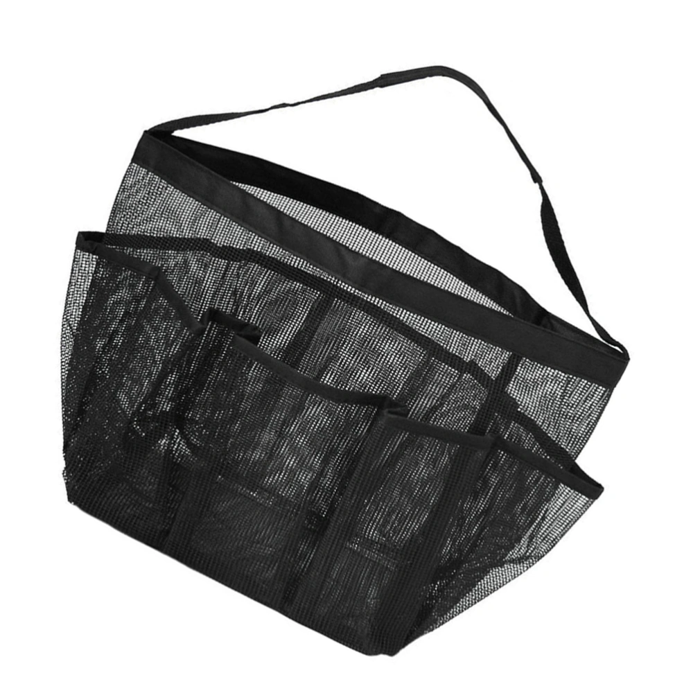 Multiple Pocket ABS Fine Mesh Handle Bathroom Storage Bag Portable Wash Tote Bag for Dorm Gym Camp Travel Beach (Black)