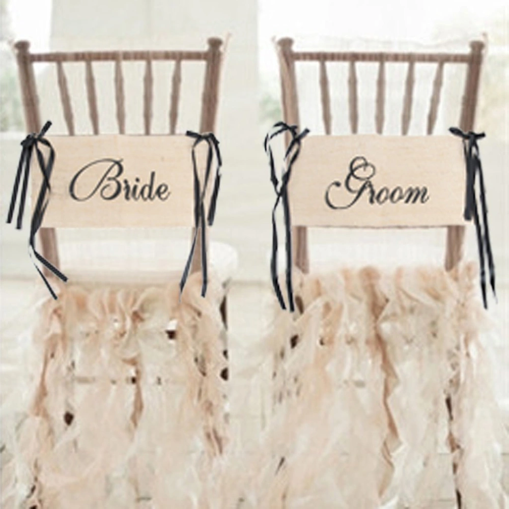 Rustic Bride & Groom Burlap Chair Banner Wedding Decoration Chair Signs Set