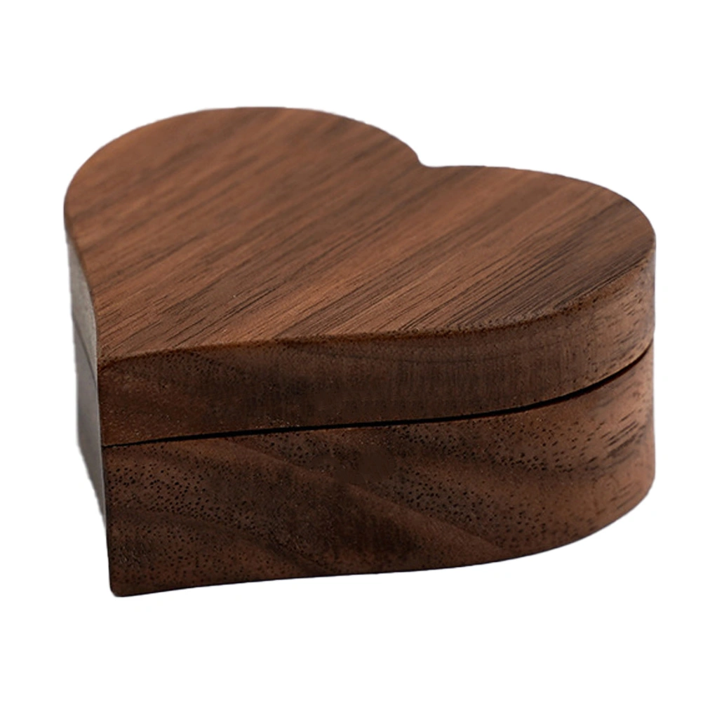1PC Love Heart Ring Box Black Walnut Solid Wood Ring Box Mini Jewelry Wood Box