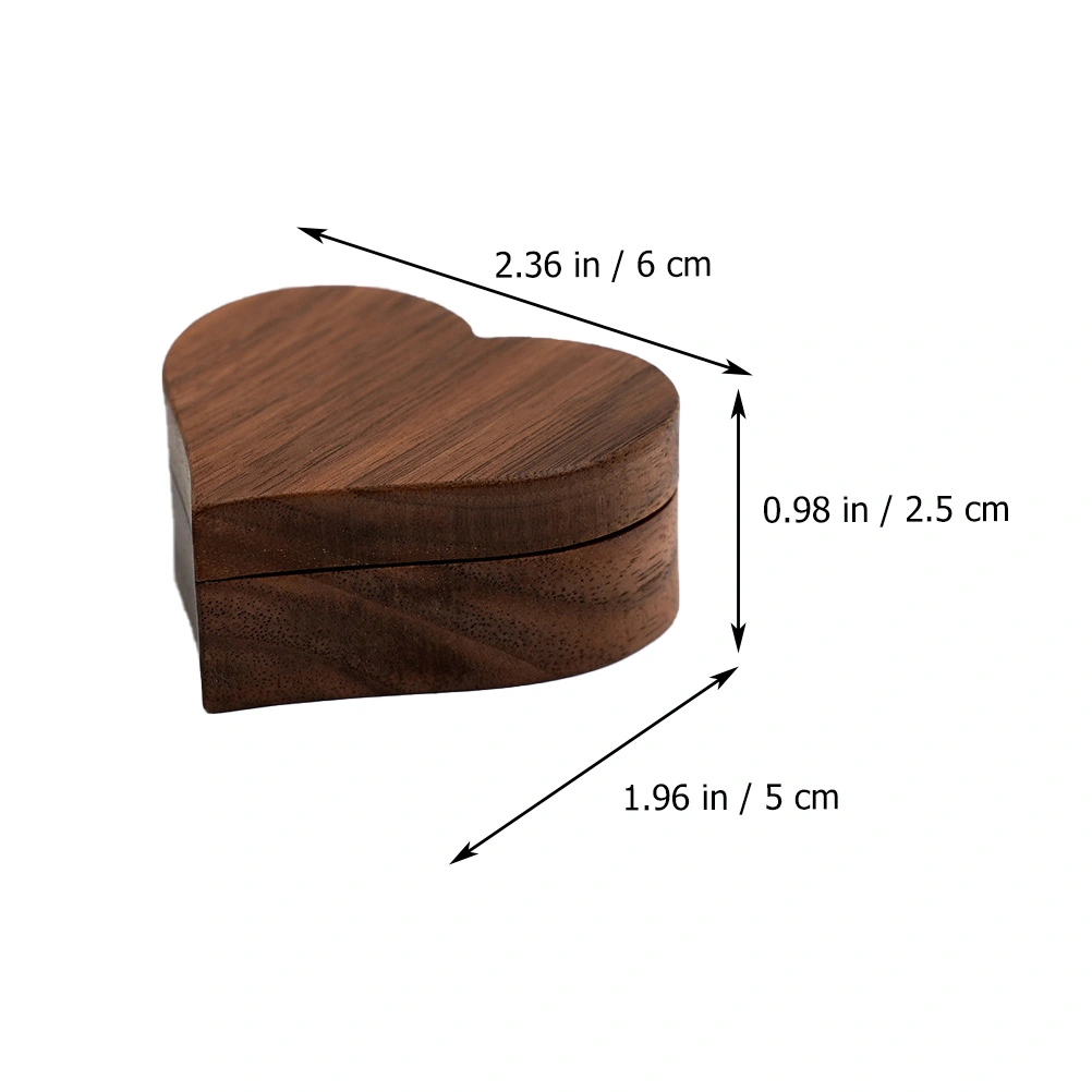 1PC Love Heart Ring Box Black Walnut Solid Wood Ring Box Mini Jewelry Wood Box