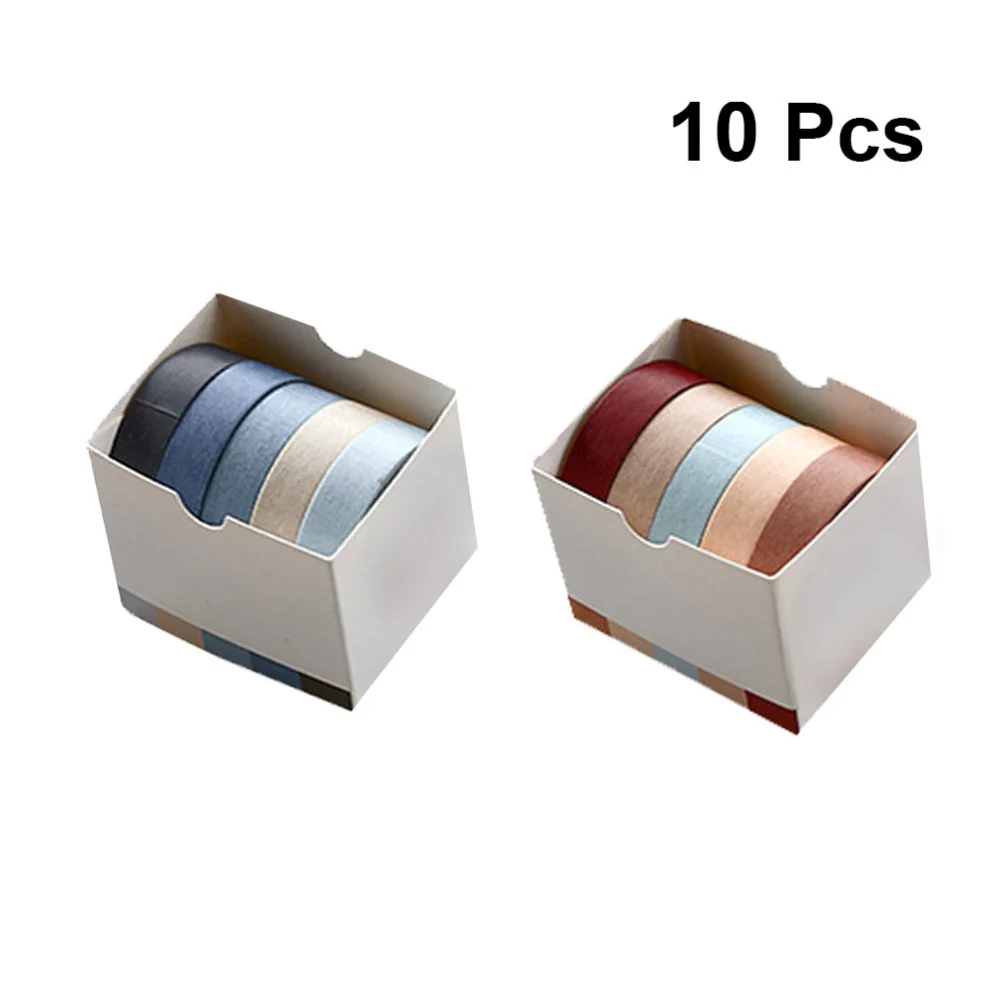 10 Rolls Washi Paper Tapes Colored Stickers Simple Tape Gift Packaging Band for DIY Craft Supplies