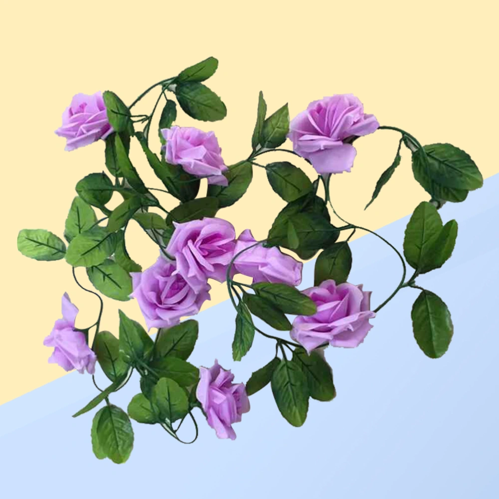 Fake Rose Vine Floral Garland Artificial Flowers for Hotel Wedding Home Party Garden Decor (Light Purple)