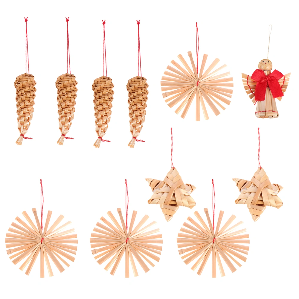 11pcs Creative Wheat Straw Pendants Christmas Hanging Decoration for Party