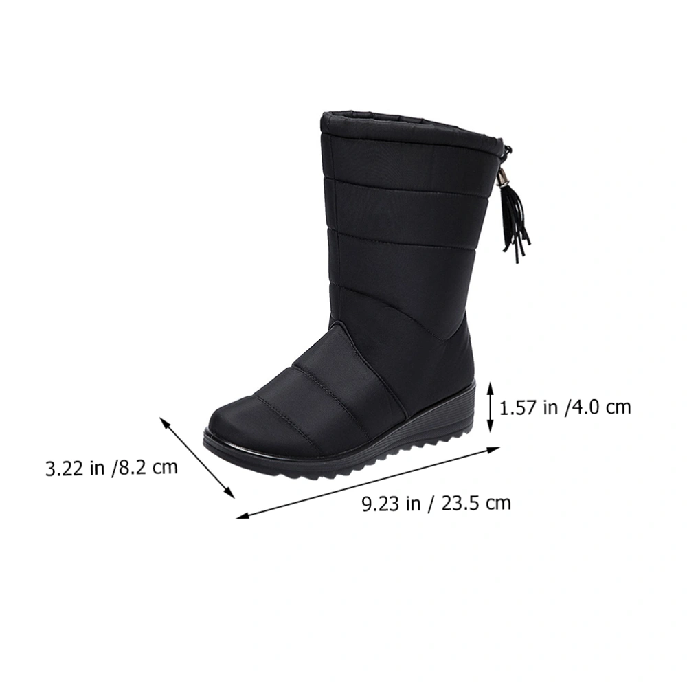 1 Pair of Women Mid-tube Boots Tassel Snow Boots Stylish Thick-soled Shoes