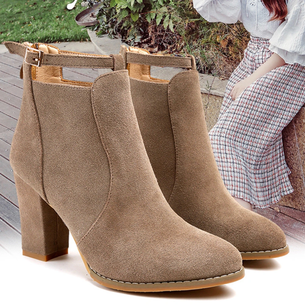 1 Pair Elegant  Booties Fashion Women High Heels Short Boots Casual Winter Autumn Shoes for Female Ladies - Apricot (36 Size)