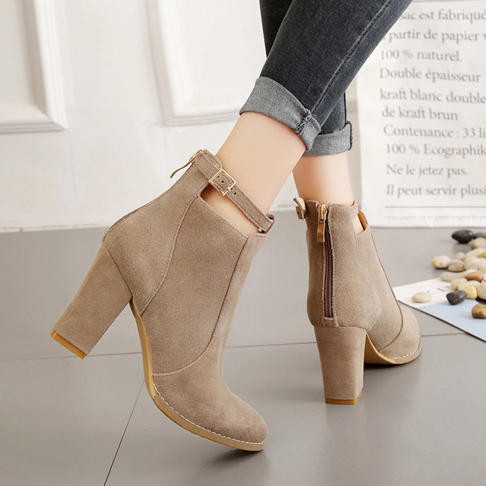1 Pair Elegant  Booties Fashion Women High Heels Short Boots Casual Winter Autumn Shoes for Female Ladies - Apricot (36 Size)