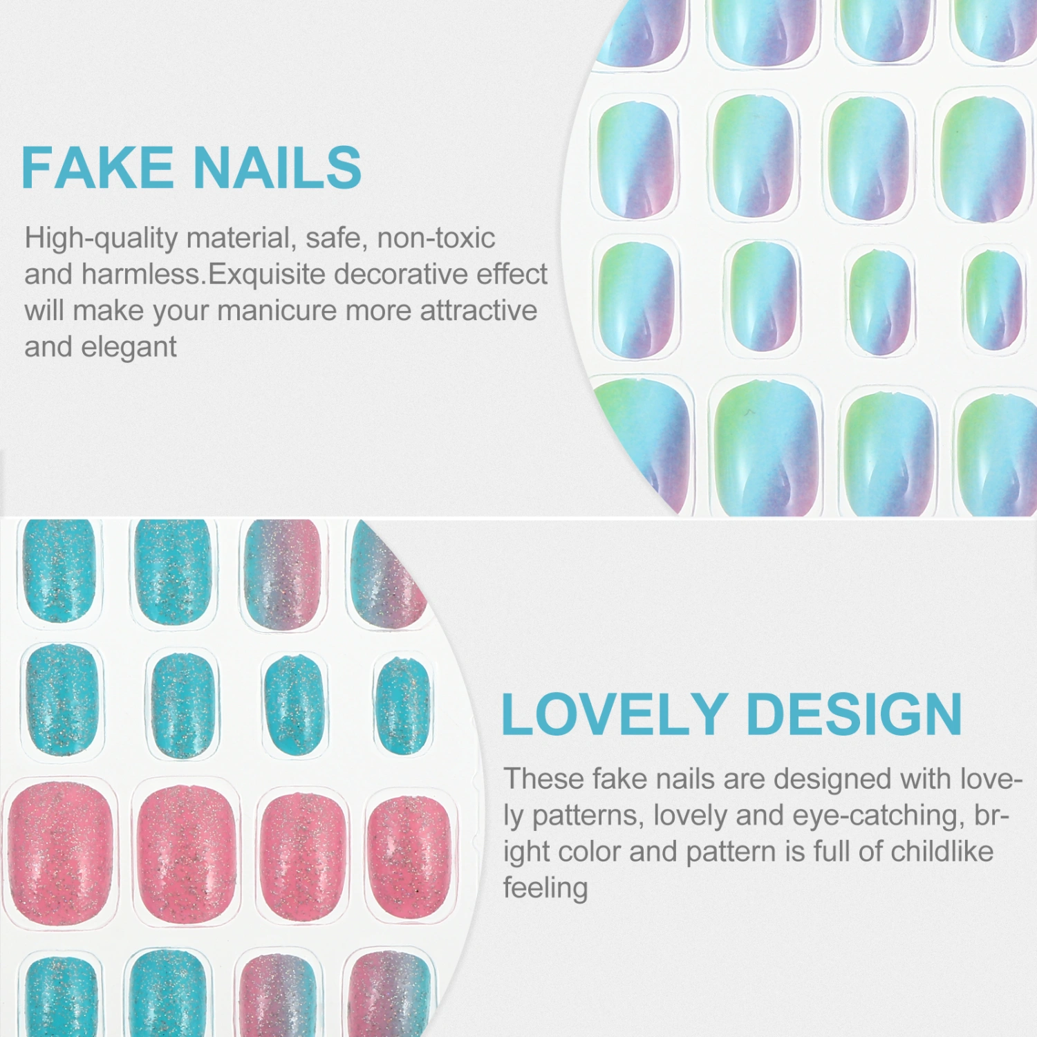 5 Boxes/120pcs Children Nails Kids False Nails Girls Cartoon Press on Fake Nails