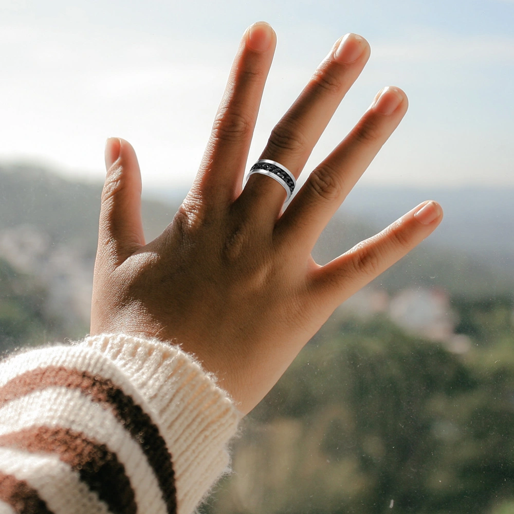 Simple Ring Delicate Finger Ring Stainless Steel Jewelry Creative Ring Fashion Finger Ring for Man Boy Male (Black With Box Size 8)