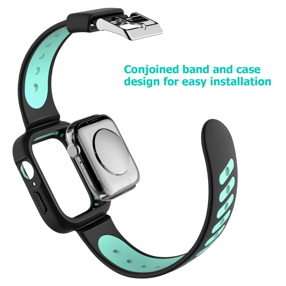 NICERIO Shock-proof Watch Case with Band Two Color Watch Case Protector for Apple Watch Series 4 - Black and Mint Green (40mm)