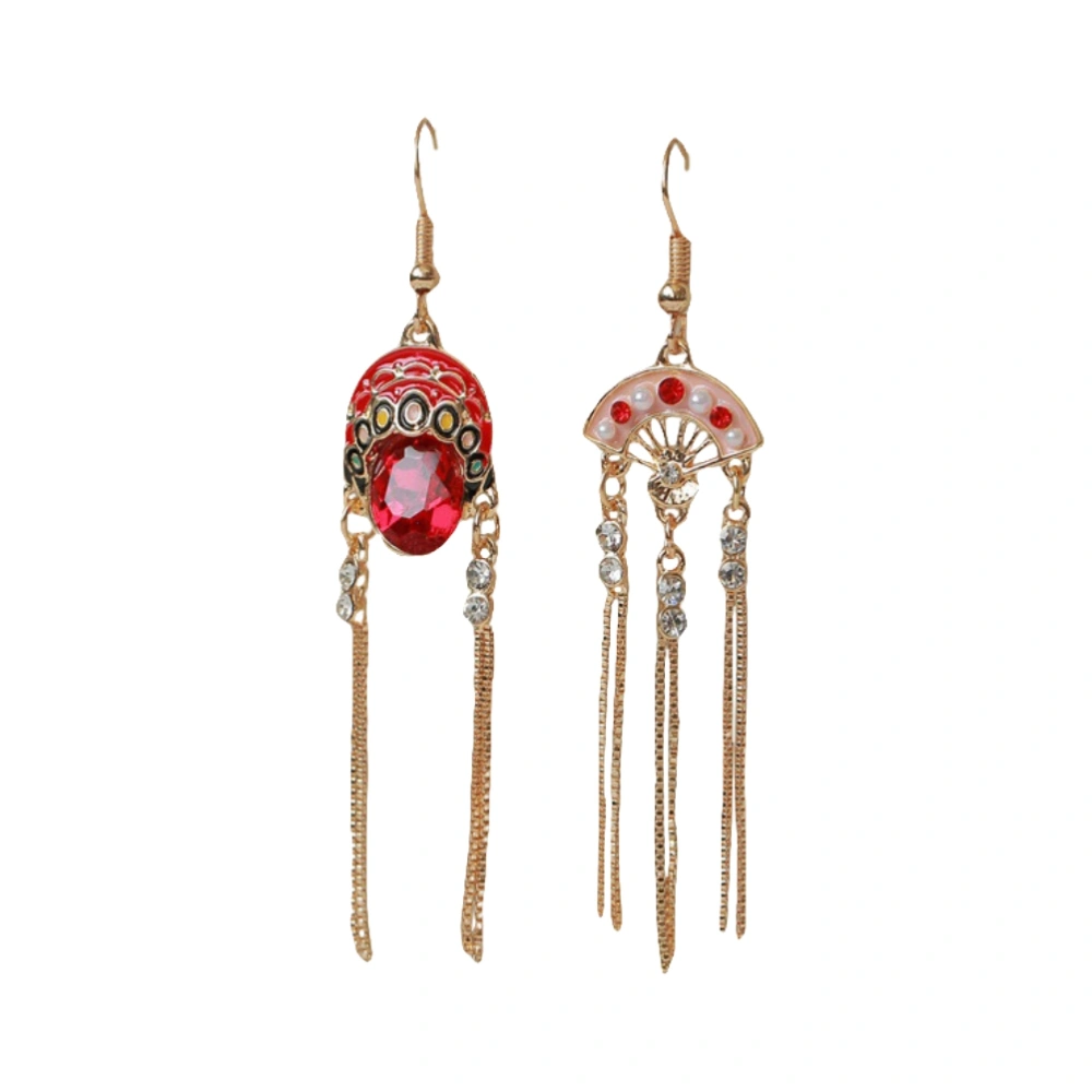 1 Pair Chinese Style Earring Peking Opera Mask Eardrop Pearl Long Earbob Creative Ear Stud for Woman (01 7231)