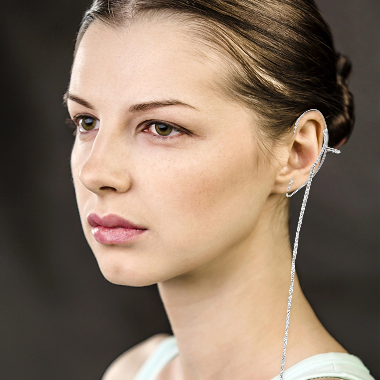 Long Tassel Ear Cuff Rhinestone Ear Clip No Piercing Earrings Women Ear Jewelry