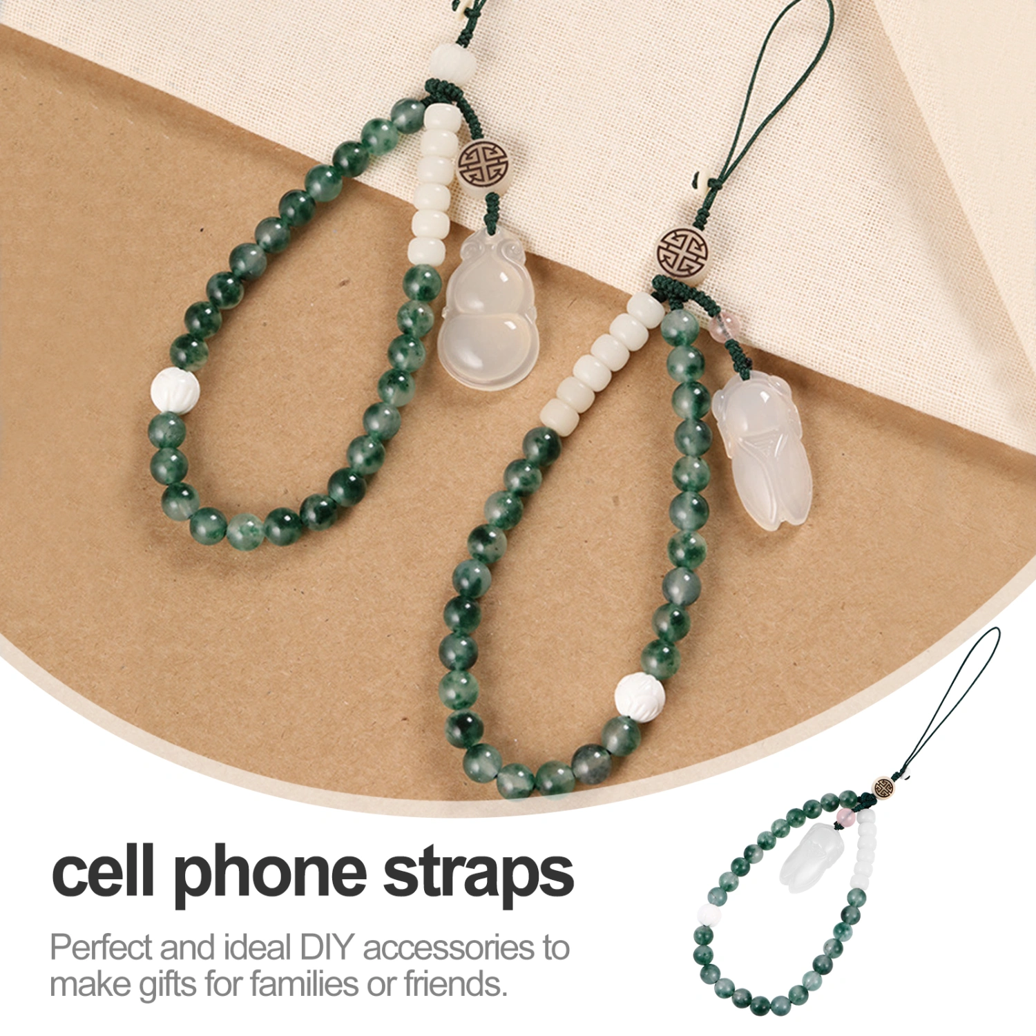 1pc Chinese Style Agate Hand Wrist Strap Lanyard Cell Phone Camera Keychain