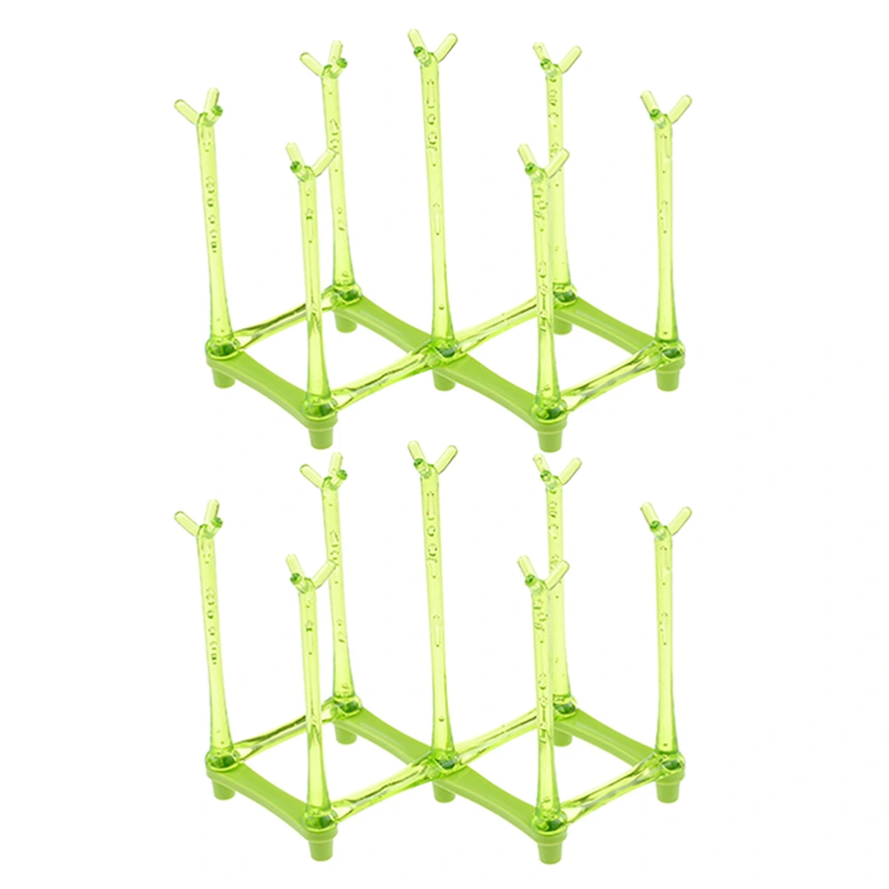 2pcs Retractable Drying Storage Rack Baby Bottle Stand Drinking Cup Holder Kitchen Organizer (Green)