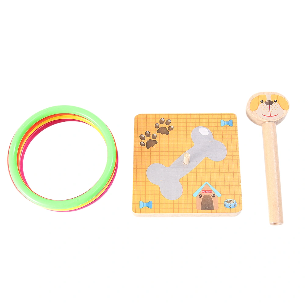 Kid Throwing Rings Toy Funny Animal Wooden Game Throwing Rings Toy for Girl Boy (Dog Style)