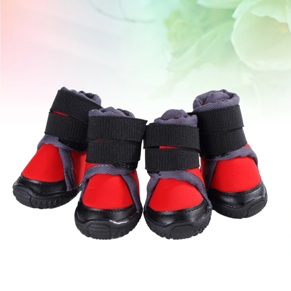 4pcs Outdoor Mountain Climbing Dog Warm Shoes Puppy Anti-slip Shoes Winter Pet Supplies (Red, Size 45)