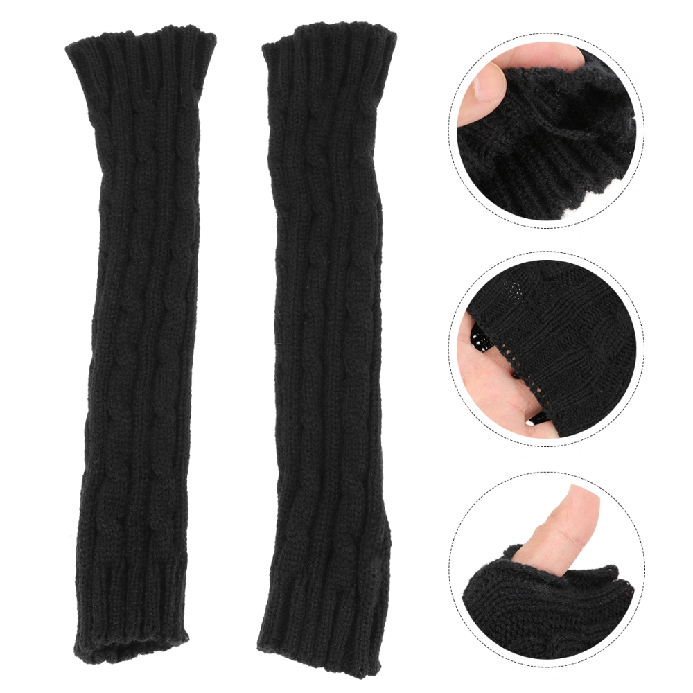 1 Pair Warm Keeping Oversleeves Knitted Long Cuffs Forearm Guard Winter Gloves