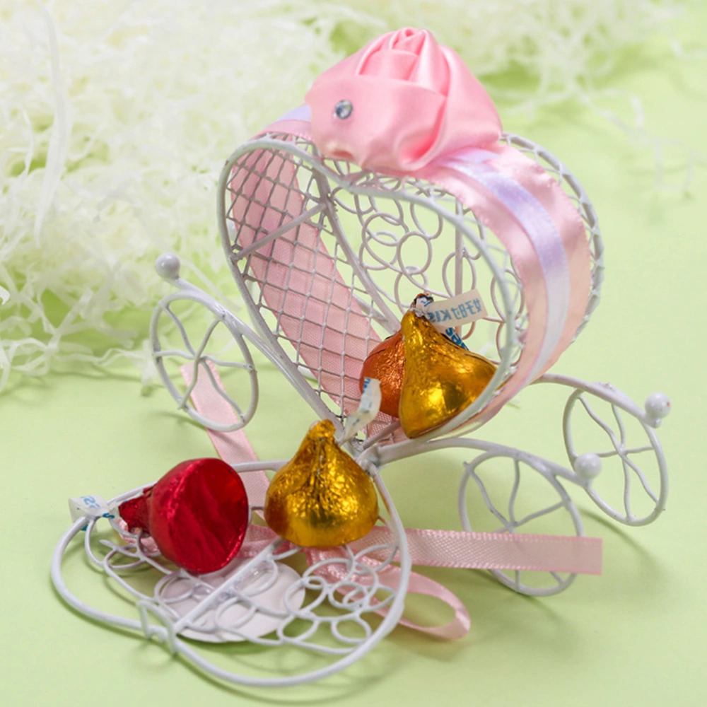 5pcs Wedding Iron Candy Storage Boxes Hollow-out Candy Holder Heart Shaped Gift Boxes (Pink, Random Tag)