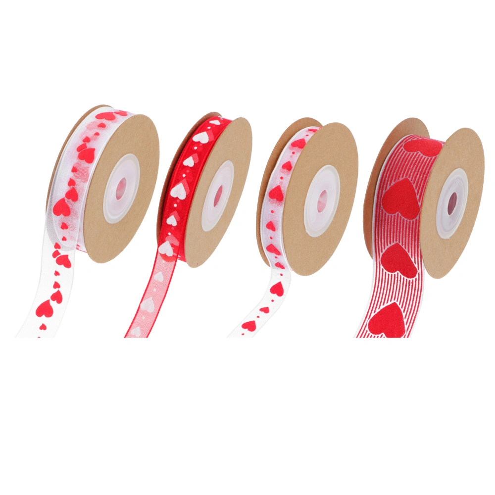 4 Rolls Valentine's Day Themed DIY Ribbons Heart Pattern Ribbons DIY Accessories