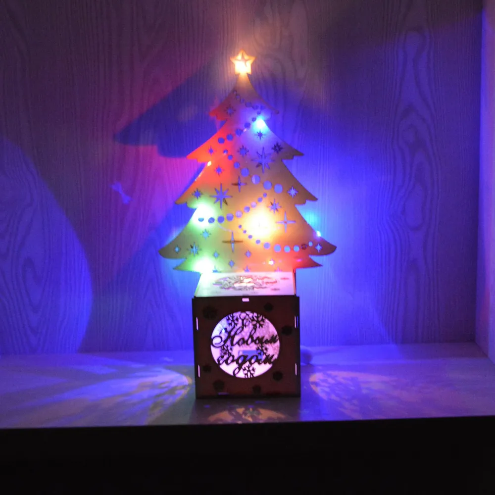 Colorful LED Glowing Cabin Christmas Tree White Embryo DIY Gift Window Decoration