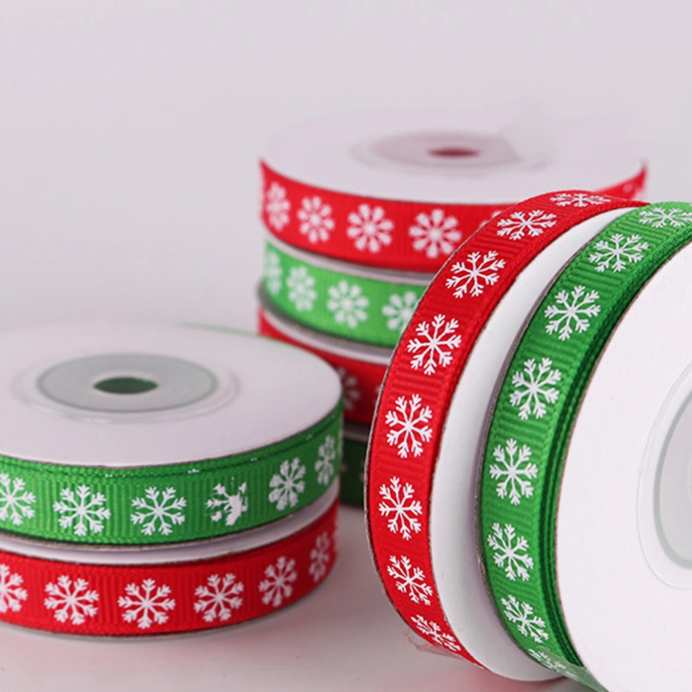 4 Rolls Christmas Decoration Ribbon Bow Snowflake Printed Ribbon DIY Supplies