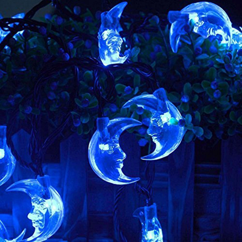 6.35m 30 LED Moon Solar String Lights Outdoor Waterproof Fairy Light String for Christmas Home Wedding Party Bedroom Birthday Decoration with Solar Panel (Blue Light)