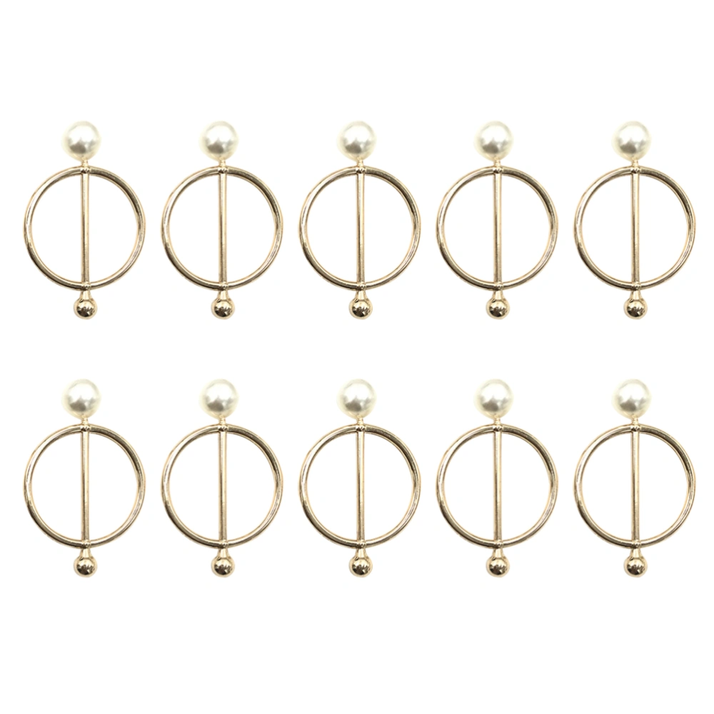 10pcs Delicate T-shirt Clips Alloy Clothing Decorative Button Clothing Corner Knotted Buckles Metal Pearl Design Knotted Buckles Golden Size 43MM