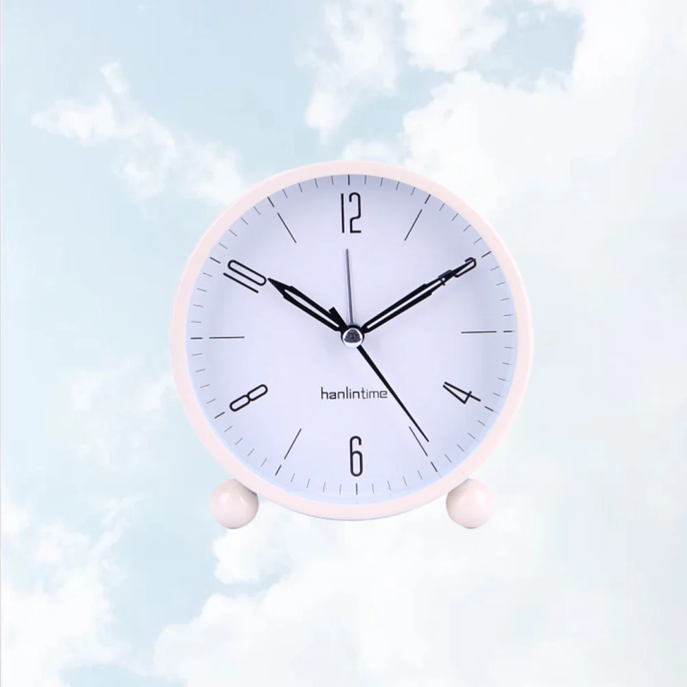 1PC Round Metal Table Clock Fashion Mute Alarm Clock Simple Mute Alarm Clock Creative Metal Clock for Student Staff Workers Use Beige Not Battery