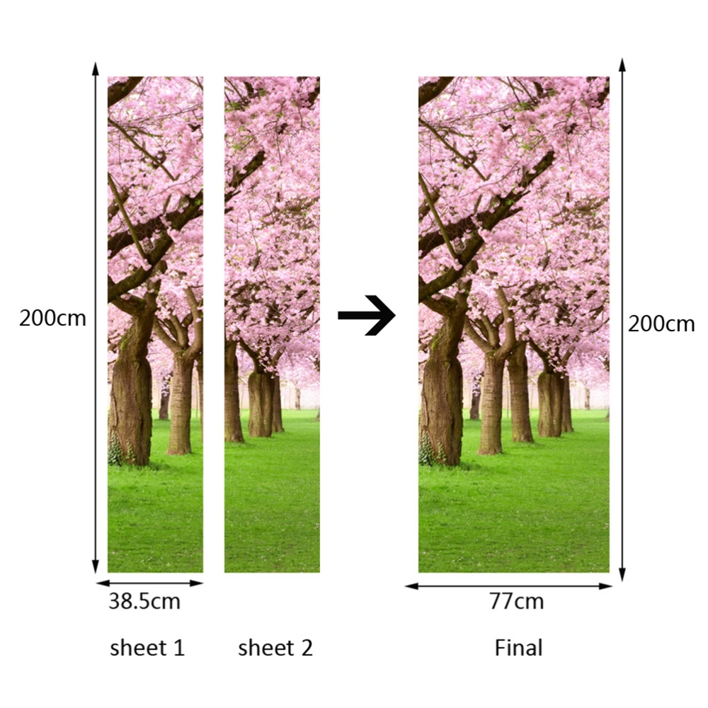 Cherry Tree 3D Door Sticker Self Adhesive Waterproof Door Wall Mural Wallpaper for Home Decoration 77x200cm