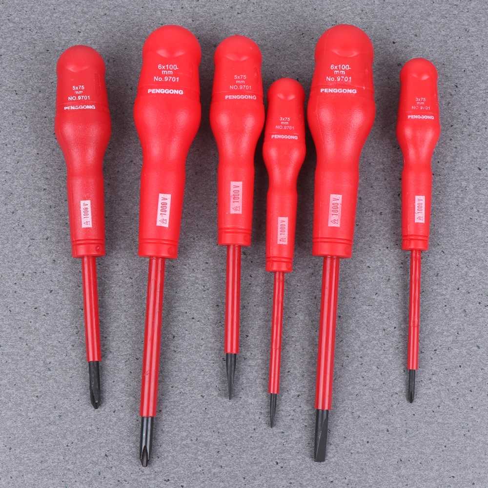 6pcs Screwdrivers Manual Operation Multifunctional Insulated Screwdriver (Red)