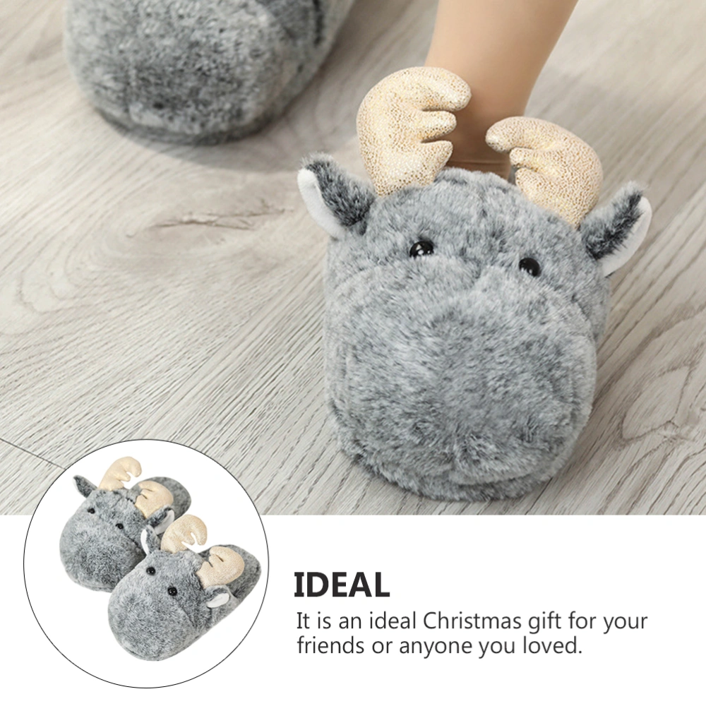 1 Pair of Christmas Elk Winter Slippers Indoor Slippers Slippers (Grey)