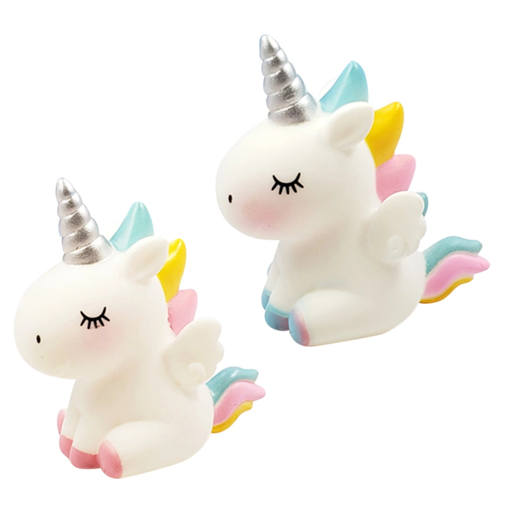 2pcs Adorable Unicorn Design Cake Topper Creative Cake Ornament Cake Decor Desktop Ornament Baking Topper Lovely Gifts(1pc Blue and 1pc Pink)