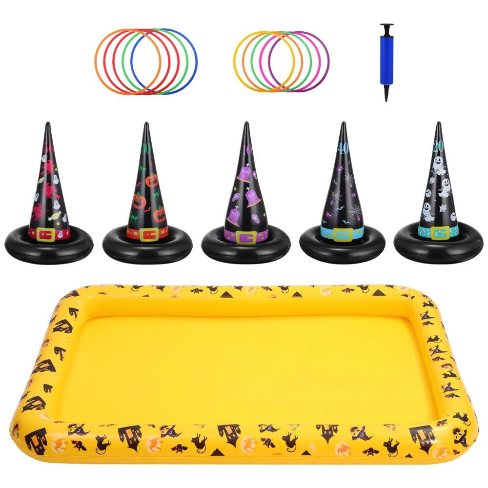 Clispeed 5pcs Inflatable Witch Hat Ring Toss Game Halloween Game Party Games Supplies for Kids Adults Indoor Outdoor with Inflatable Game Board Plastic Rings Air Pump