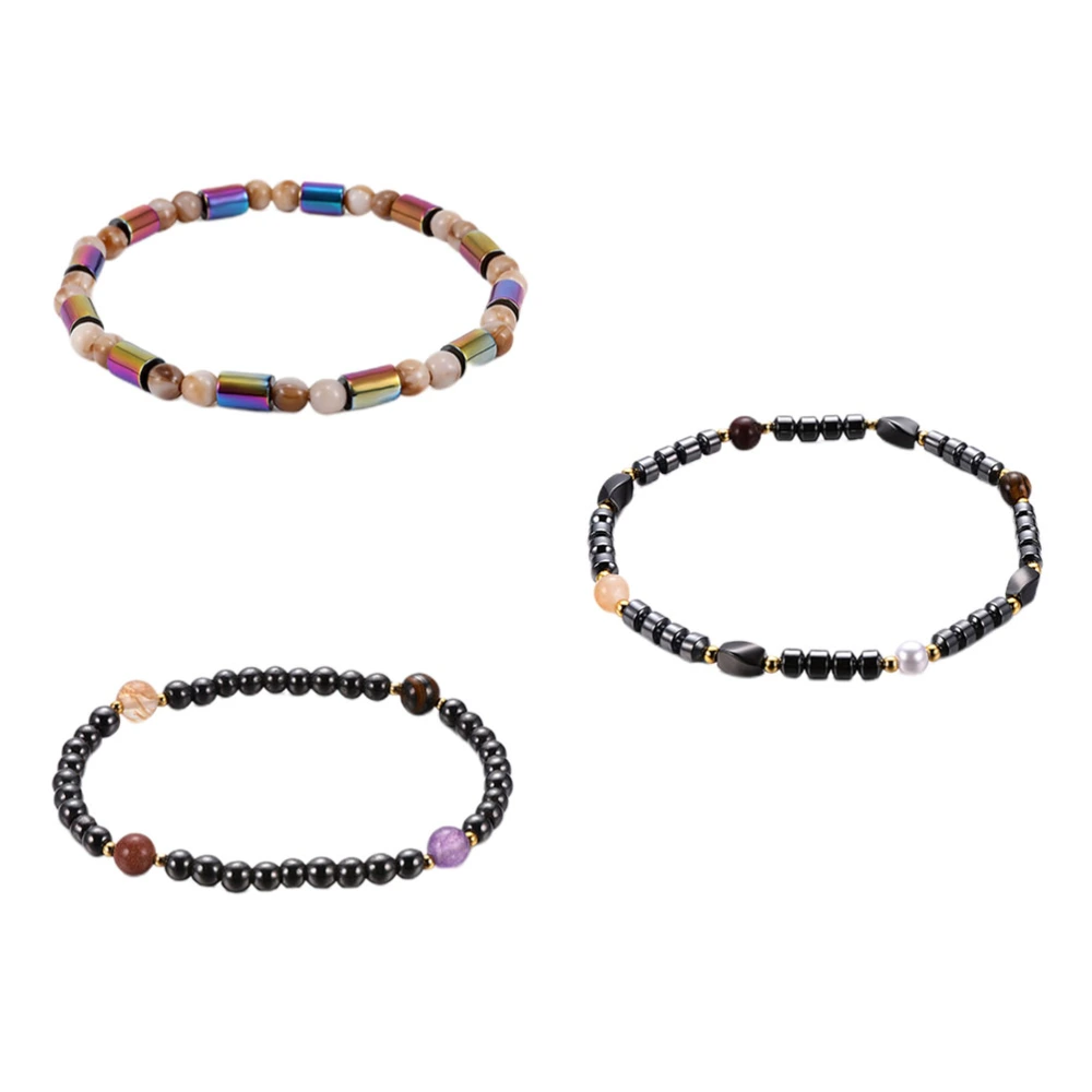 3pcs Hematite Beads Anklets Simple Magnetic Anklets Hand Beaded Anklets Foot Care Supplies for Men Women