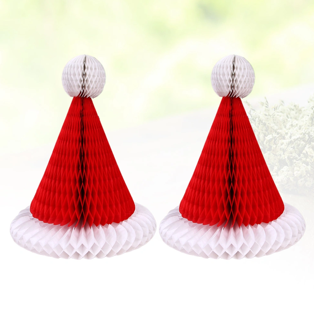 2PCS Christmas Decoration Paper Flower Honeycomb Christmas Hat Hanging Decor Christmas Tree Hanging Pendant Decorative Props