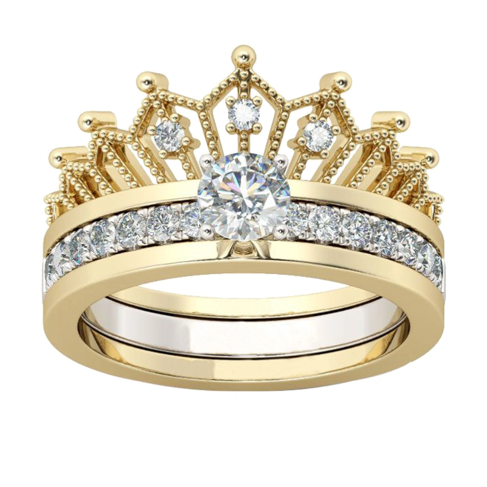 1pc Female 2 in 1 Detachable Ring Crown Style Rhinestone Ring (Golden Silver)