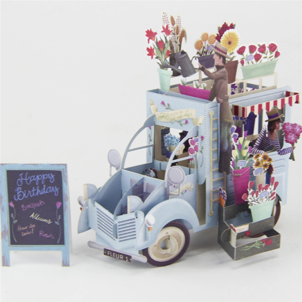 Flower Truck 3D Up Greeting Handmade Gift for Birthday Wedding Anniversary Merry Christmas Thanksgiving Valentine's Day