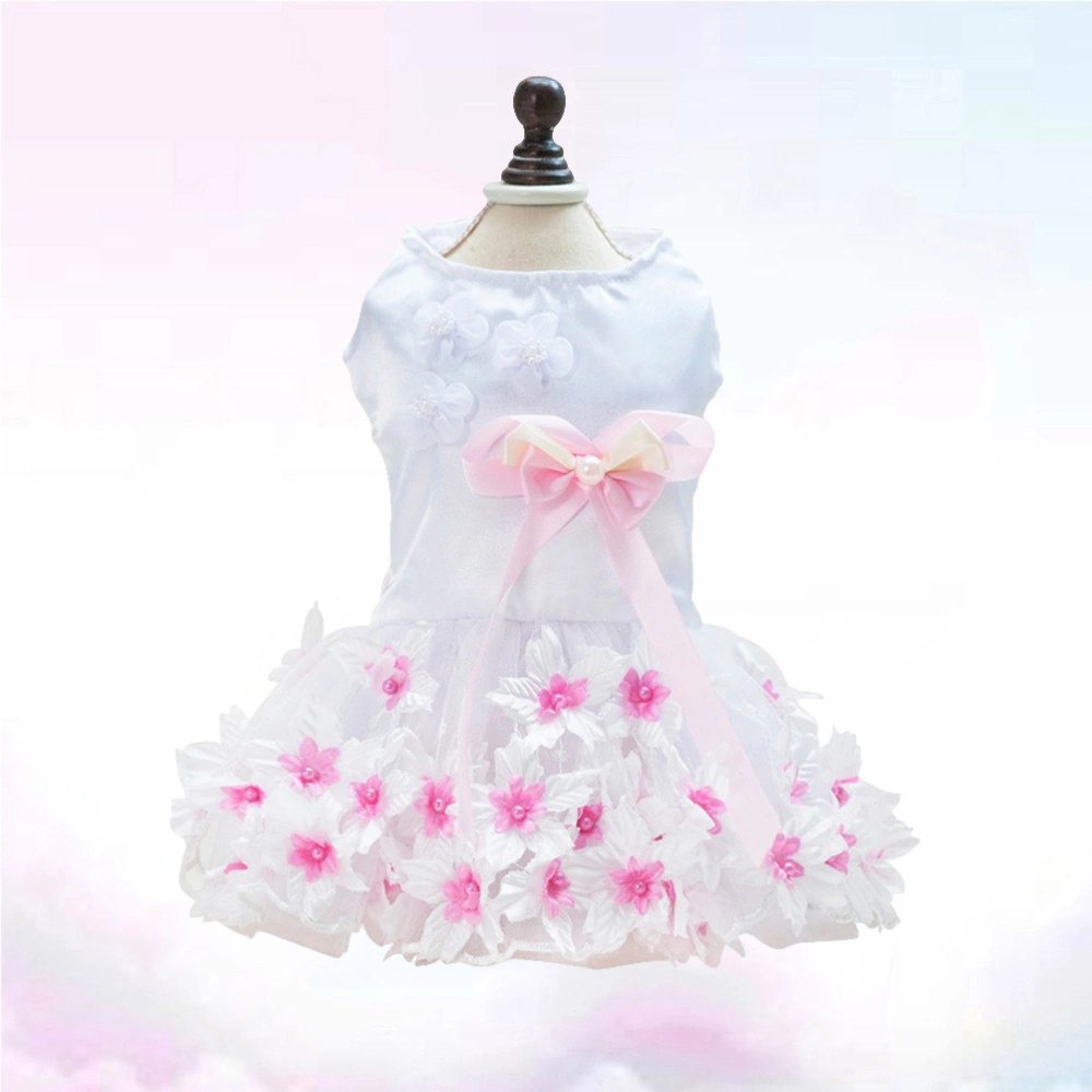 1PC Dog Dress Pet Floral Bowknot Fluffy Skirt Puppy Summer Vest Clothes Pink Size S