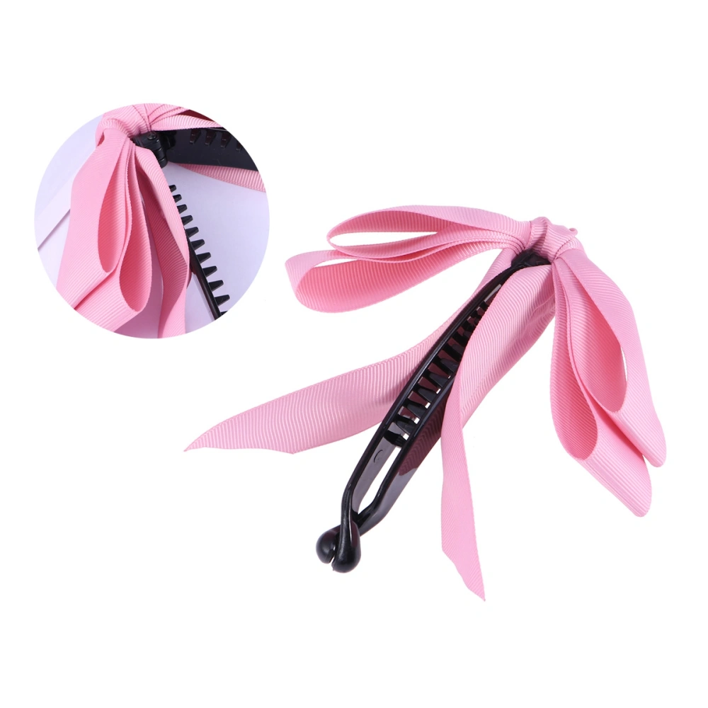 1pc Hair Claw Clip Three Layers Bowknot Ribbon Hair Claw Clamp Barrette for Women Girls (Pink)