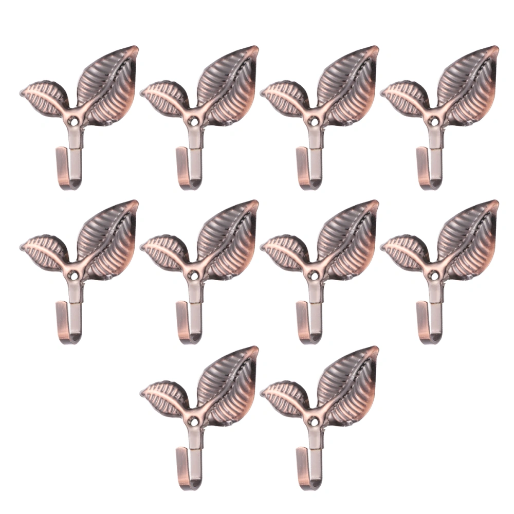 5 Pairs Leaf Shape Thicken Curtain Wall Hooks Curtain Buckles Hooks Retro Style Curtain Holders Curtain Accessories for Home Decoration (Red Copper)