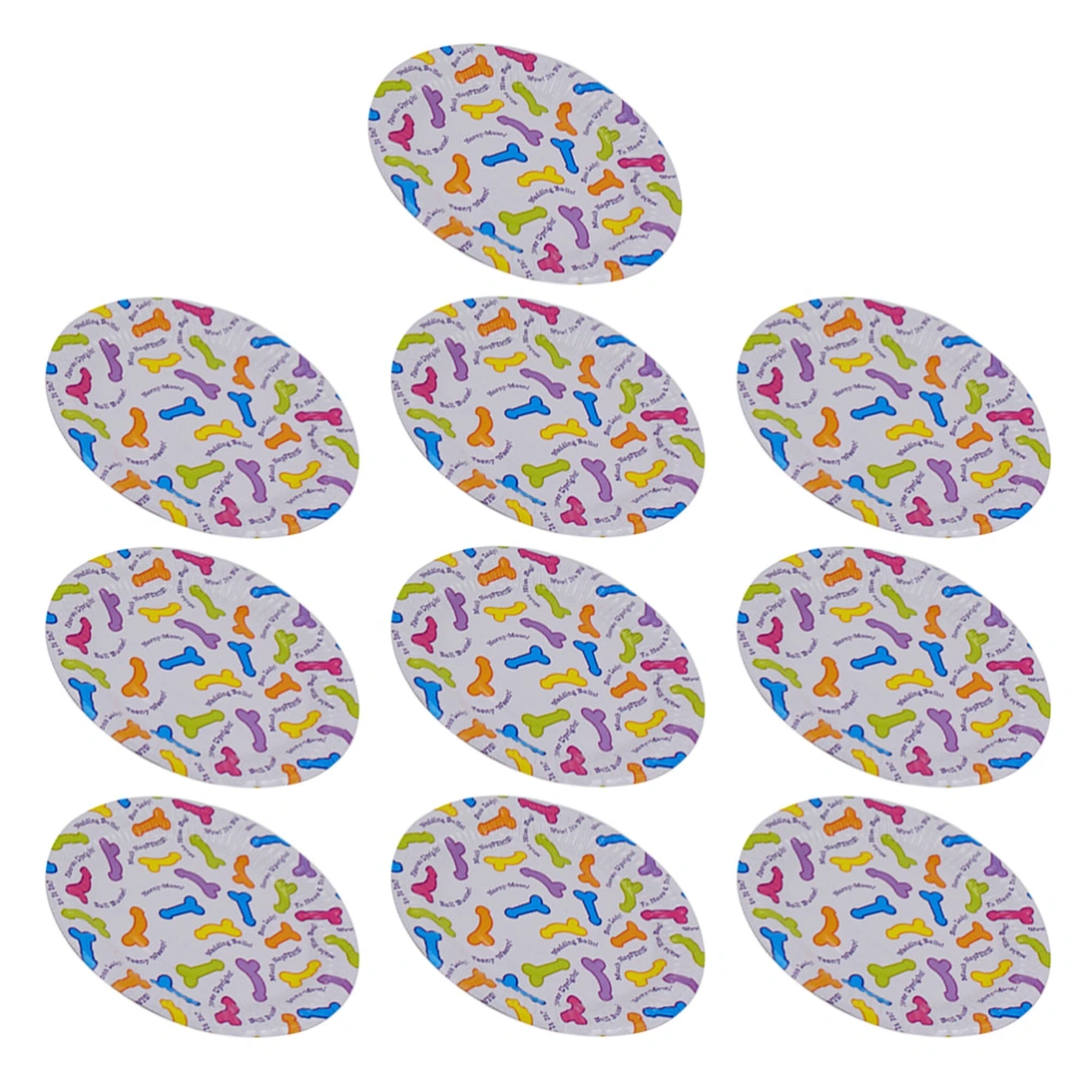 10pcs Disposable Party Tableware Paper Plates Penis Pattern Bachelorette Bridal and Hen Party Table Decoration