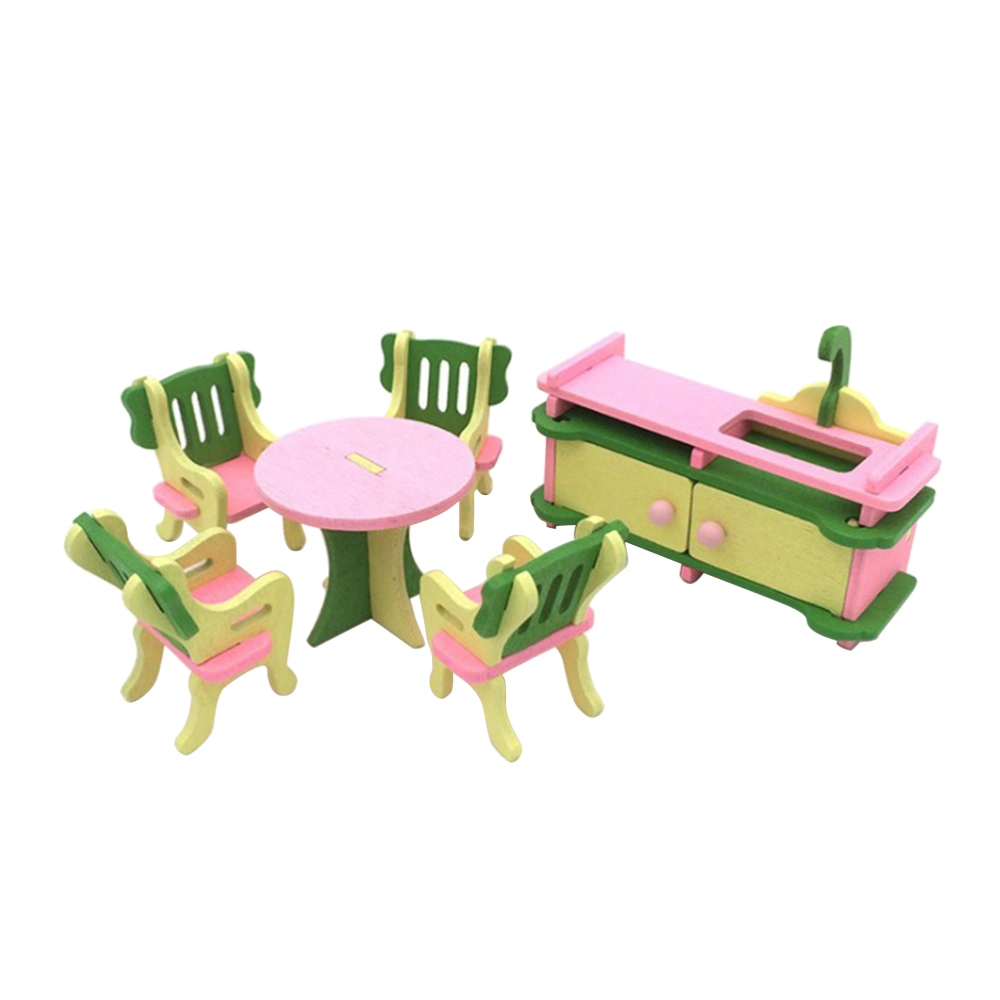 Miniature mini house Furniture Set Traditional Wooden Family Toys for Kids (Kitchen)