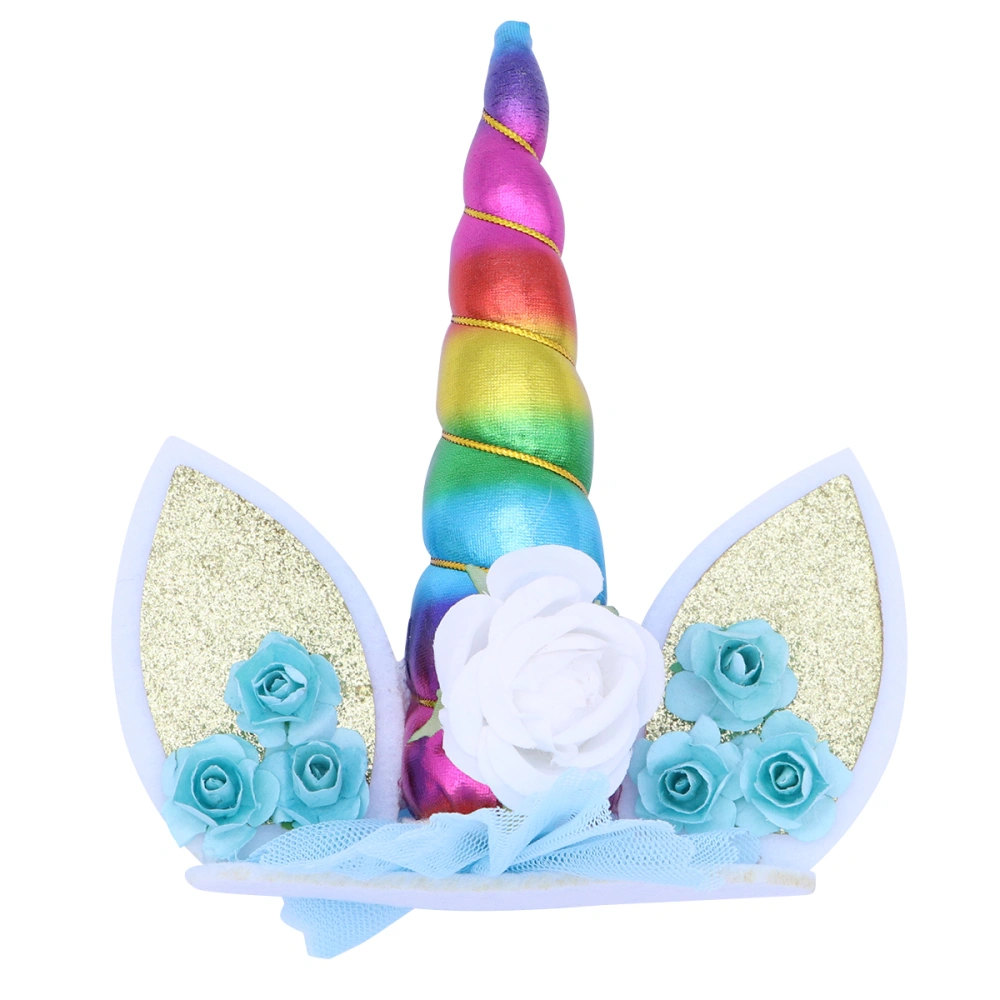 Unicorn Cake Topper with Flower Decorative Cake Decoration Party Supplies for Birthday Baby Shower Unicorn Theme Party (Colorful)