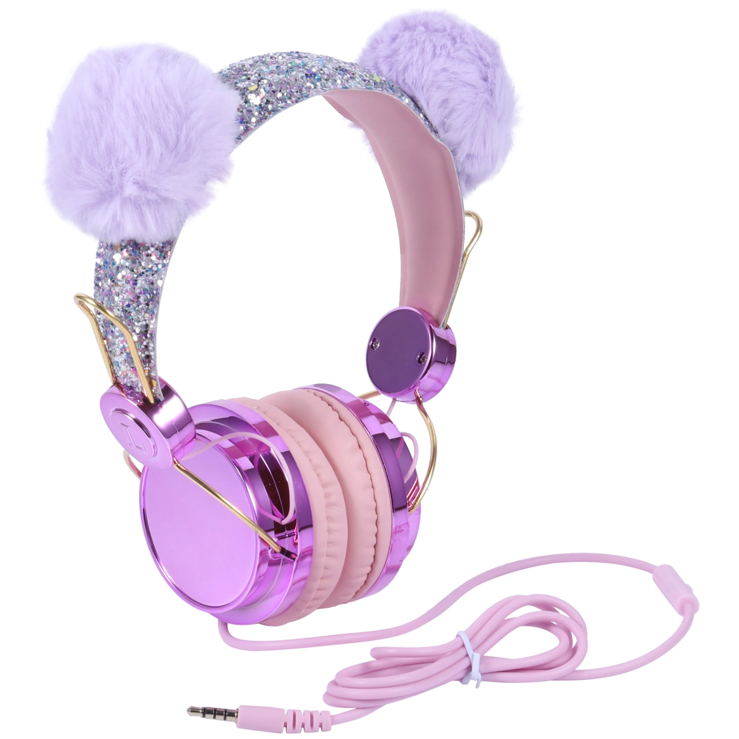 Kids Headphones Glitter Plush Ear Volume Limiting Adjustable Anime Wired Headset
