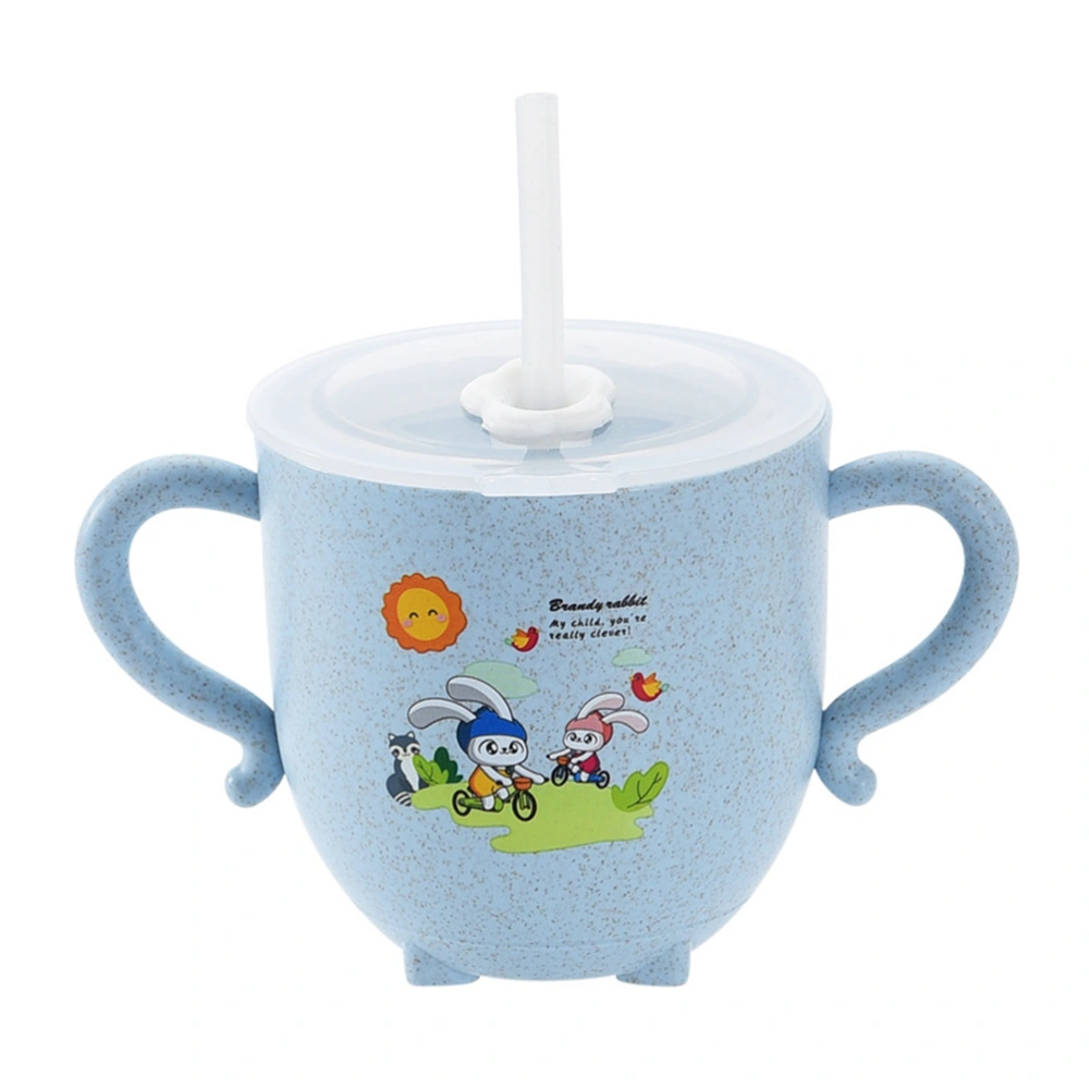 Scale Water Storage Cup Adorable Container Learing Cup Double Handle Water Cup with Straw (Blue)