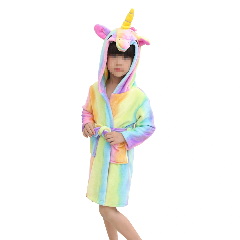 Children Flannel Stars Rainbow Heavenly Horse Bathrobe Cartoon Pajamas Animal Hooded Kids Home Nightgown Size 90-100CM