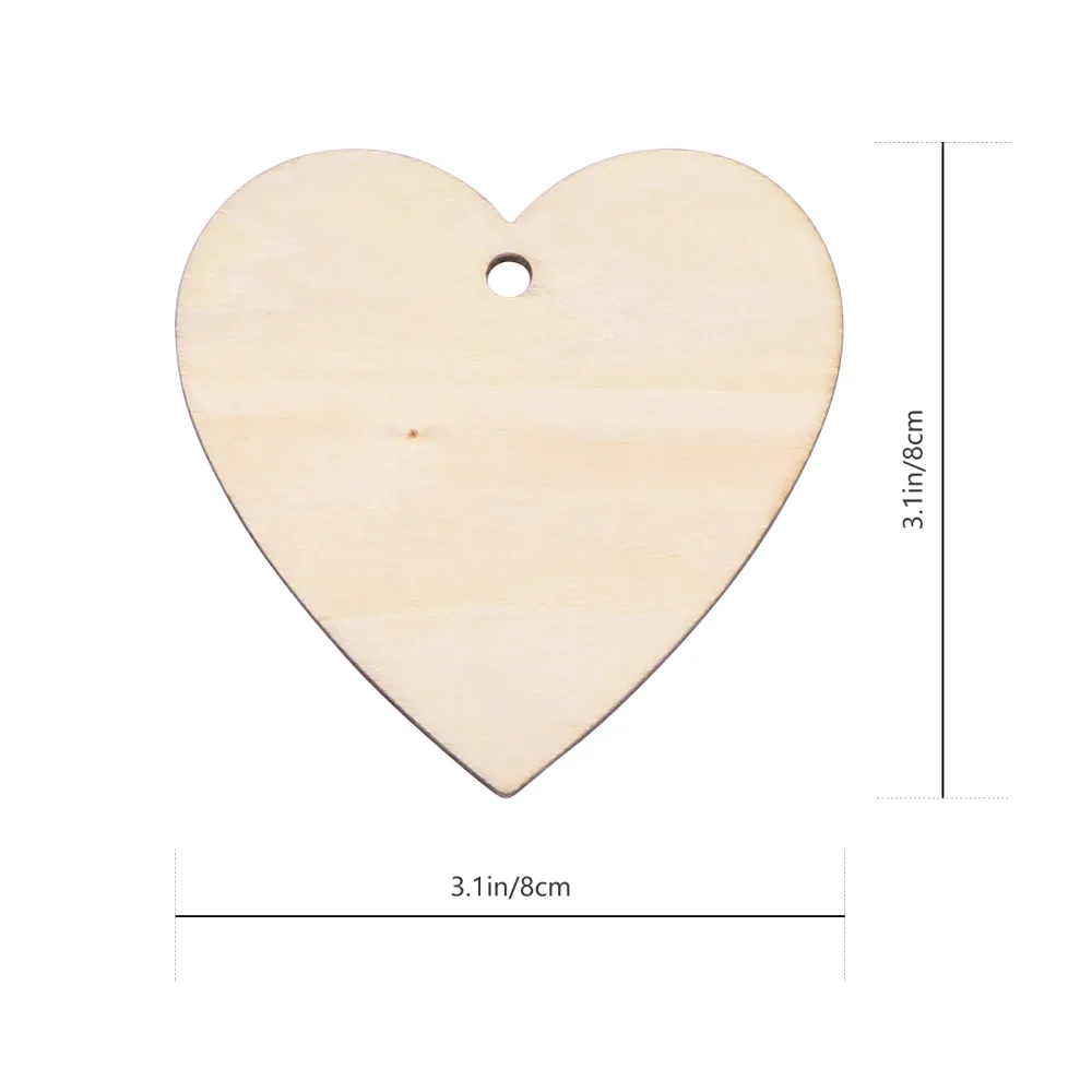 110pcs DIY Valentine Pendant Graffiti Heart Blank Wood Slices with Hemp Rope